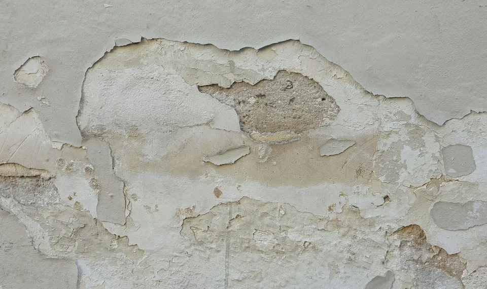 Foto der Mieterin: Wand mit abgeplatztem Putz und hellbraunem Feuchterand
